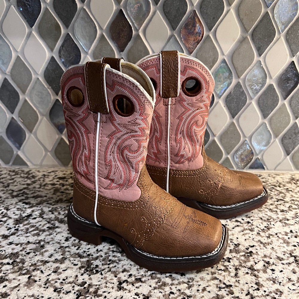 Durango Lil' Rebel Pro Little Kids’ Dark Chestnut Bubble Gum Western Boot size 9